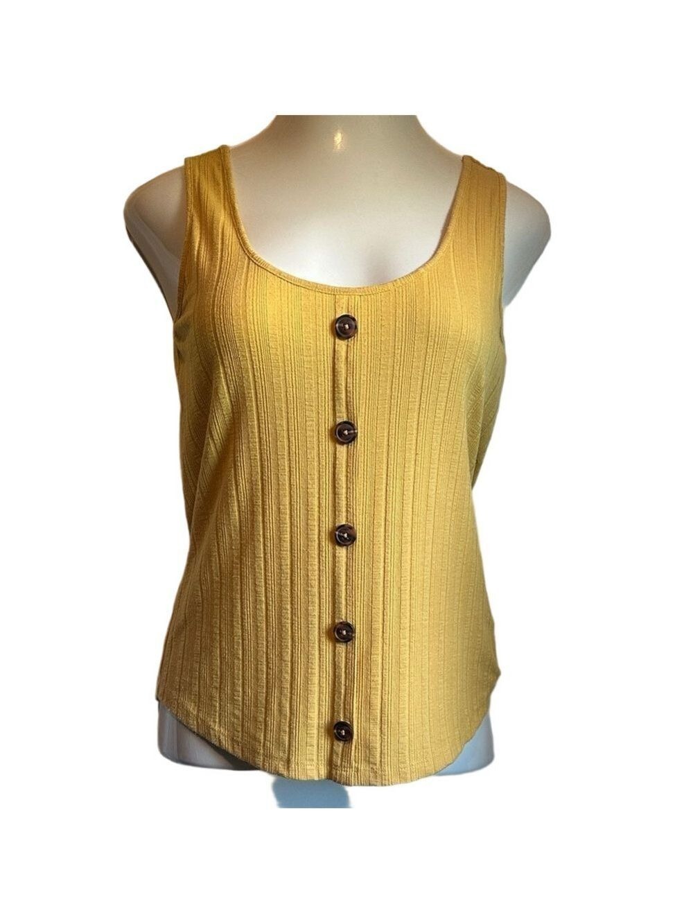 Maurices Mustard Button-Front Ribbed Tank Top - Picture 2 of 7